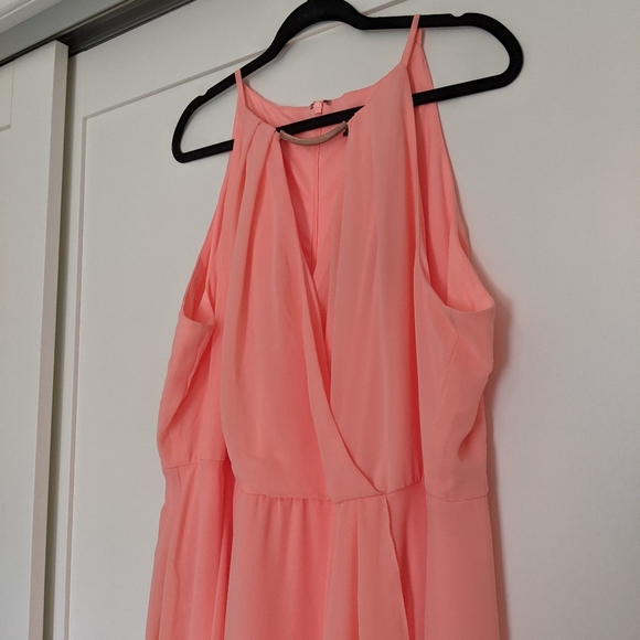Coral Halter Dress Bridesmaid Gown - Picture 3 of 9